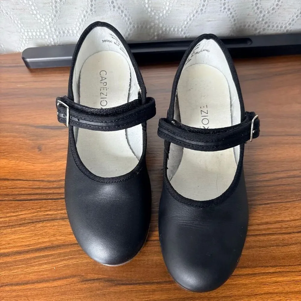 Capezio Matte Black Leather Mary Jane Tap Shoes Girls 1M Dance Classic